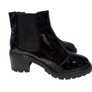 GEOX Women's Chelsea Boot Lug Sole Patent Leather Black D46QCF Size EU 36.5 US 6